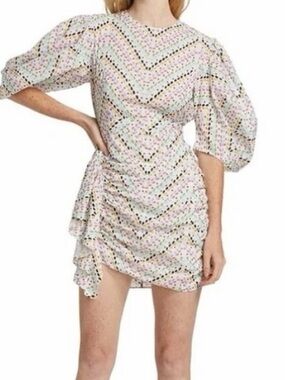 RHODE Pia White Multicolor Chevron Mini Dress